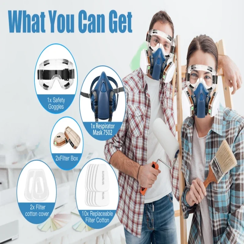 Masque Anti-Poussière Chantier 16en1 Respirateur Demi-Visage Réutilisable