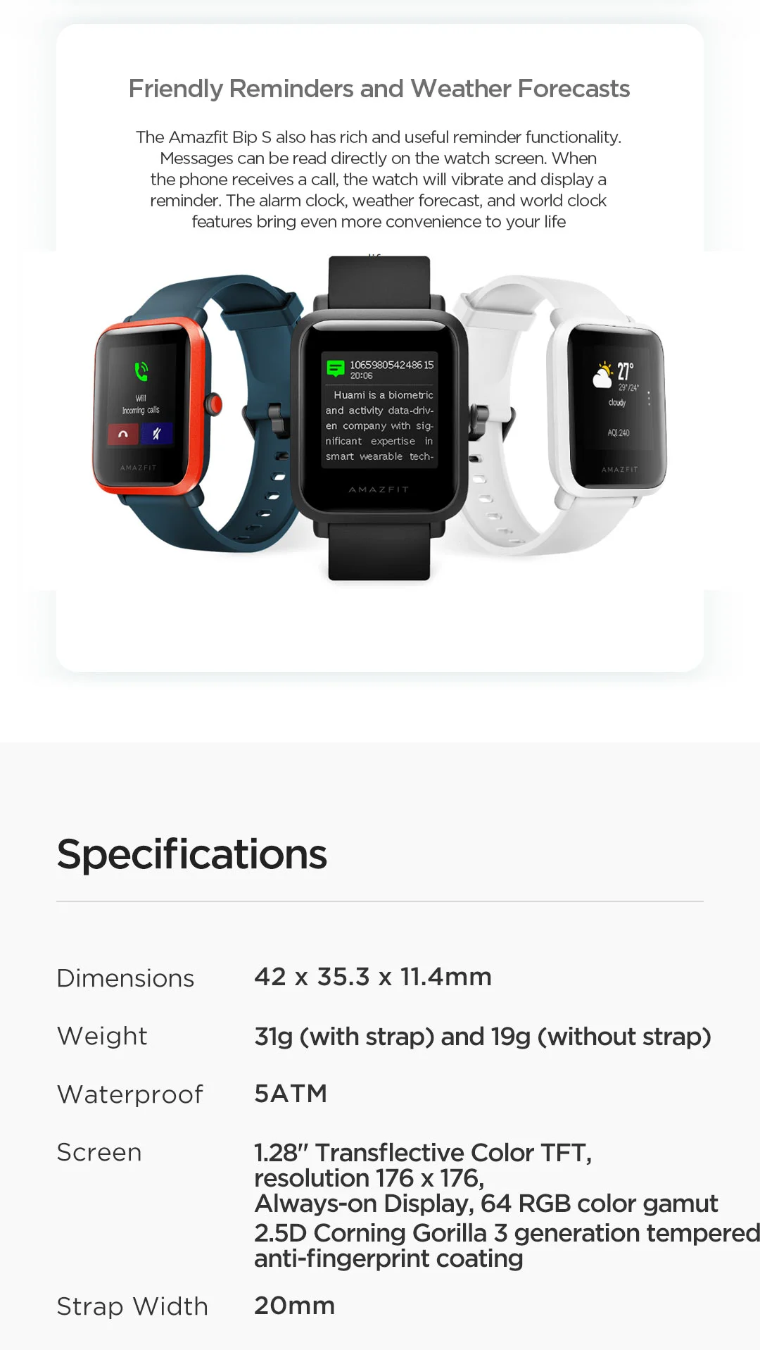 Amazfit-reloj inteligente Bip S, con GPS, resistente al agua hasta 5atm,  batería de 28 días, para teléfono Ios y Android - AliExpress