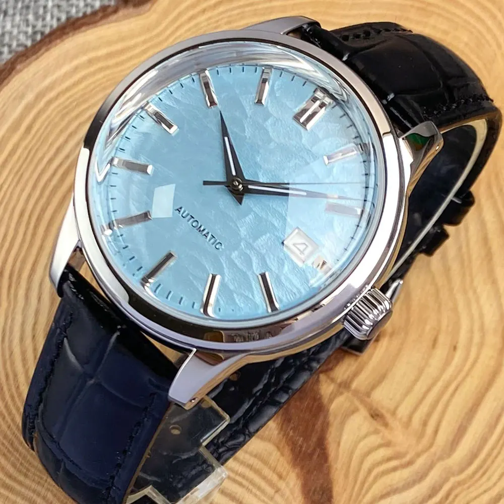 Tandorio 40mm NH35 Automatic Mechanical Watch Men Blue Dial 200M Waterproof Domed Sapphire Polished Case Glass Back Screw Crown