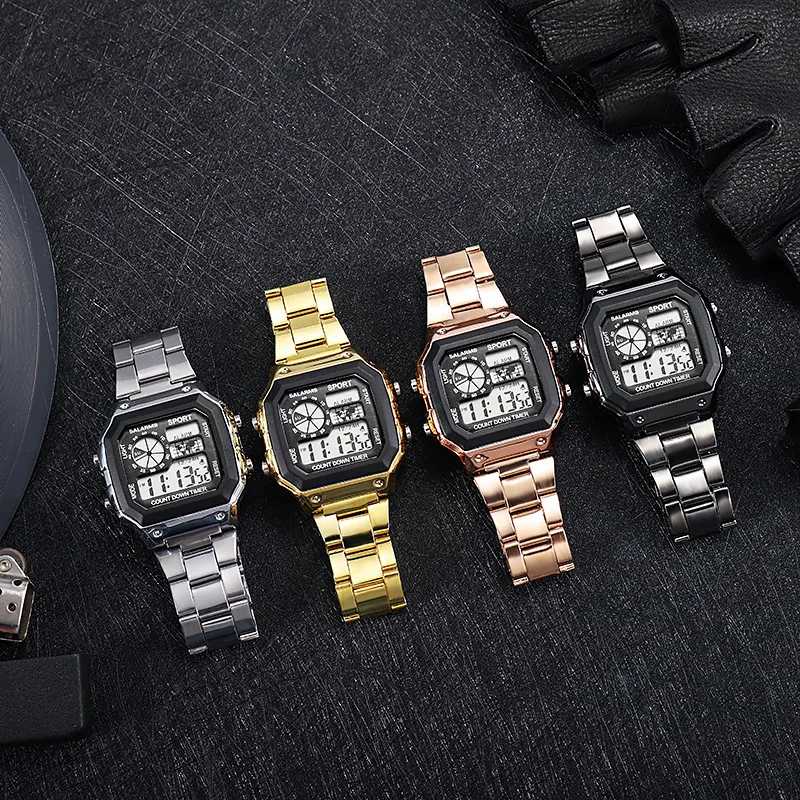 YIKAZE Luxury Men's Business Watch Stainless Steel Strap Men Digital Watch Luminous Multifunction Sports Electronic Wristwatch 2