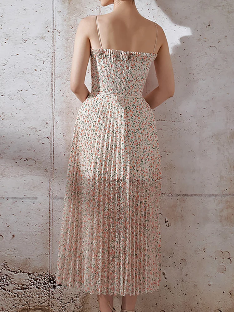 DEAT فستان أنيق زلة عبر خطوط الخصر ضئيلة الزهور ال...