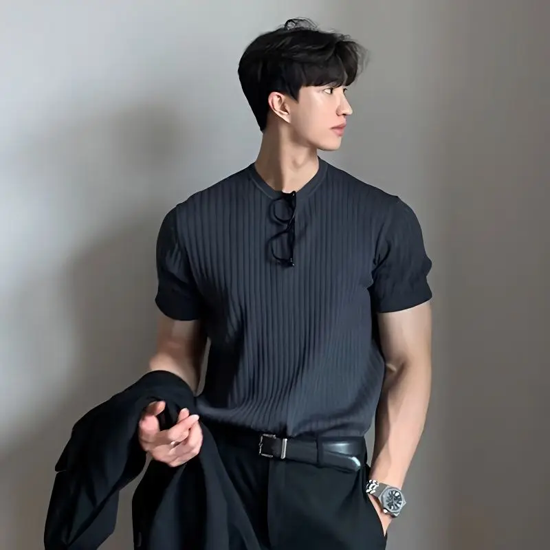 

Summer men's t-shirt short-sleeved sweater stretch Korean style loose American Korean Dongdaemun premium men's tops men clothing