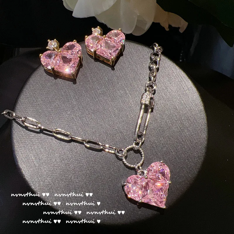 Conjunto De Joyas De Circonia Cúbica Roja Brillant Joyeria Nupcial Pendientes Collar Colgante Anillos Js091