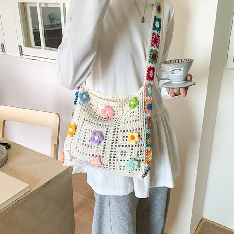 Women Knitted Shoulder Bag Casual Crochet Tote Bag Fashionable Wovnen Purse and Handbag Summer Beach Bаg