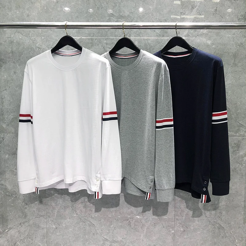 

TB THOM Men T-Shirt 2023 New Arrival High Quality Cotton Top Classic Long Sleeve Multicolor Stripes O-neck T Shirt For Men