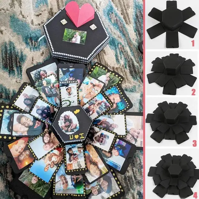 Explosion Gift Box DIY Photo Album Scrapbook for Birthday Anniversary  Wedding Proposal,hexagon Black -  Ireland