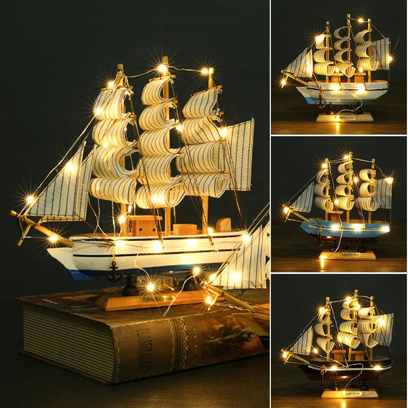 20'' LED Licht Modell Schiff Holzboot Schiffsmodell Segelschiff Dekor 