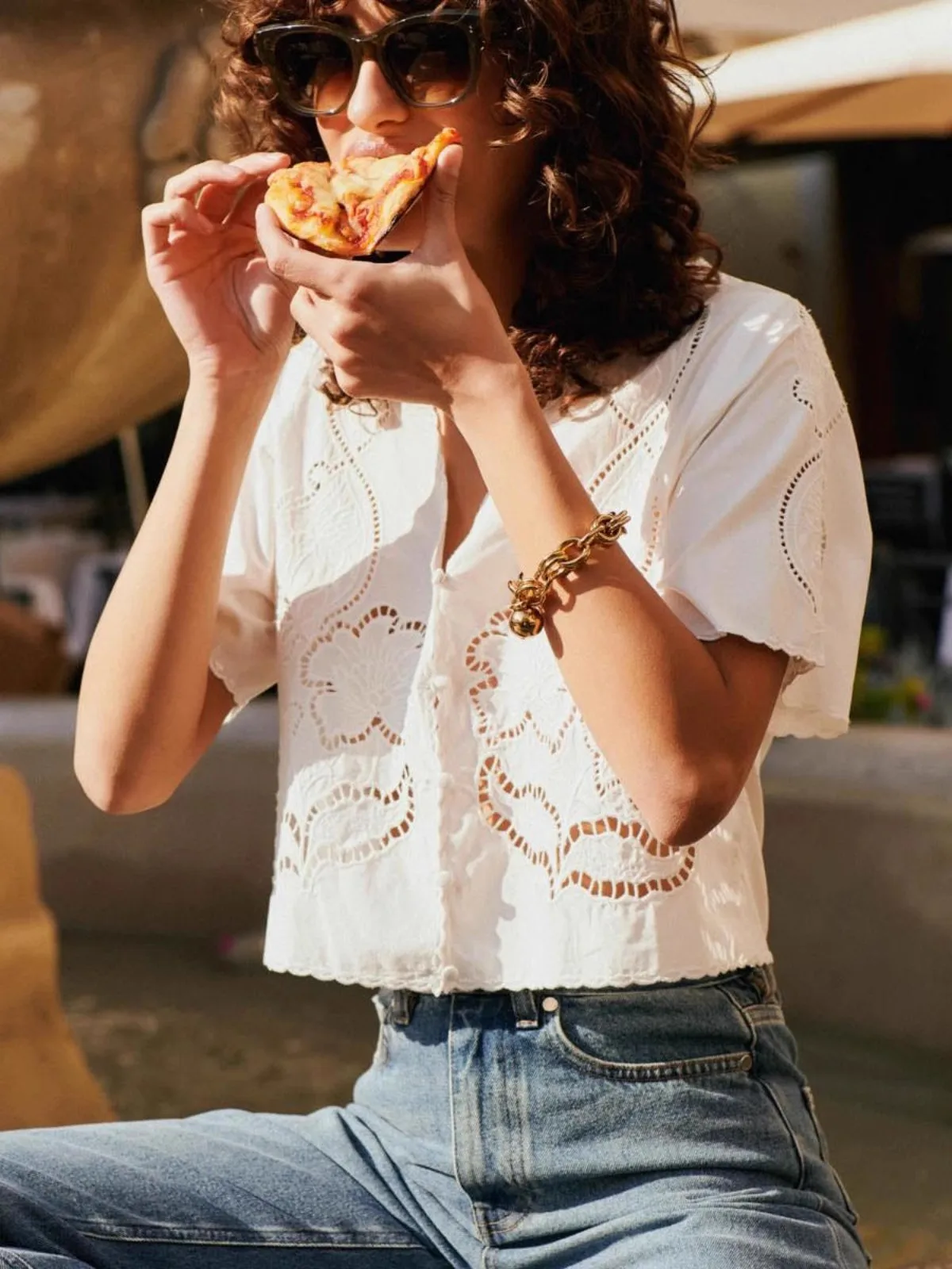 Women White Embroidery Shirt Hollow out V-neck Short Sleeve Lady Elegant Cotton Blouse Chemise 2025 Summer