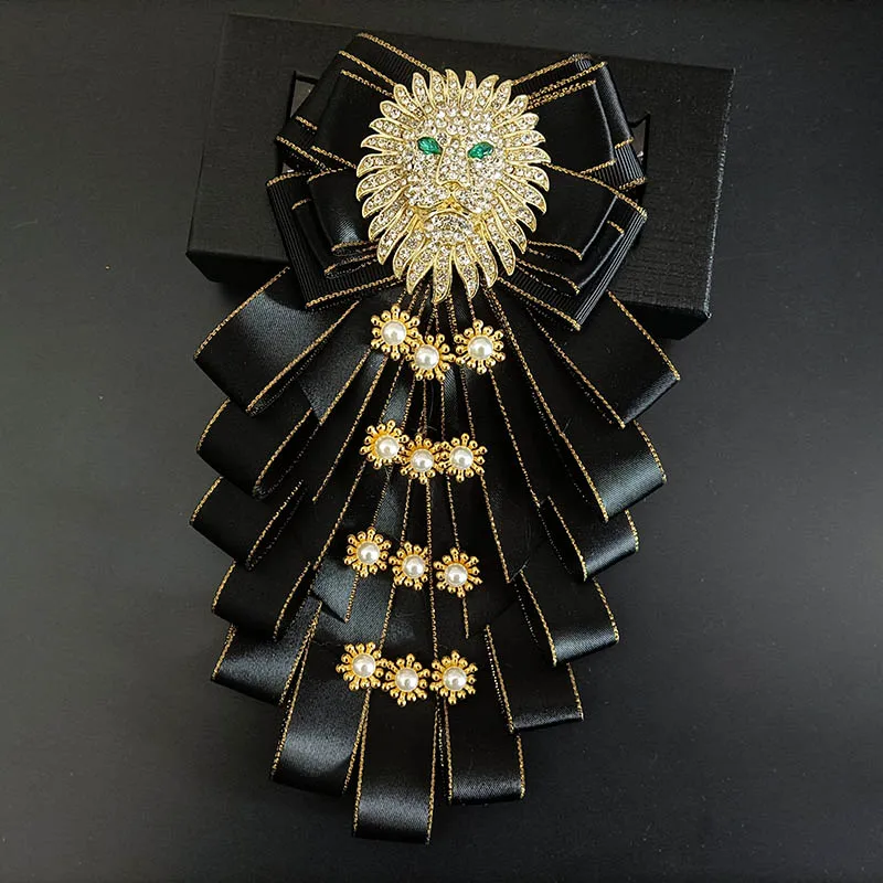 Original-Design Schleife mit Strass Löwenkopf-Brosche Handgefertigter Schmuck Geschenk für Männer und Frauen Hochwertige Hochzeits-Kragenblume Fliege – Detail 4