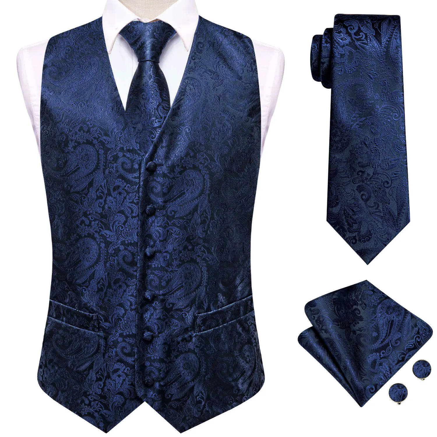 Elegant Sage Green Men's Floral Suit Vest Set – 4-Piece Ensemble with Woven Blue Accents