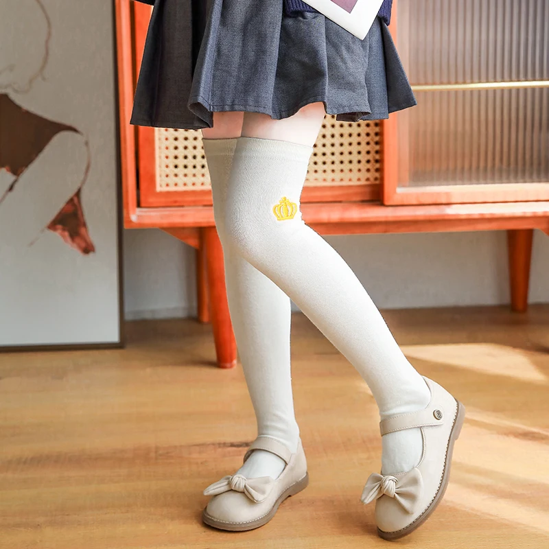 Baby Kids Cotton Warmer Stockings Cartoon Crown Embroidery Over The Knee High Sock Child Girls Student Autumn Winter Long Socks sports socks kids socks cartoon socks cotton knee socks