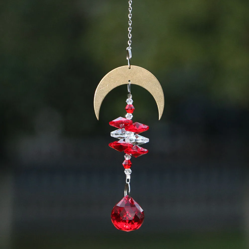 1Pcs Moon Crystal Suncatcher Ball Prism Window Ornament Hanging Crystals Pendente Rainbow Maker Car Home Garden Decoration