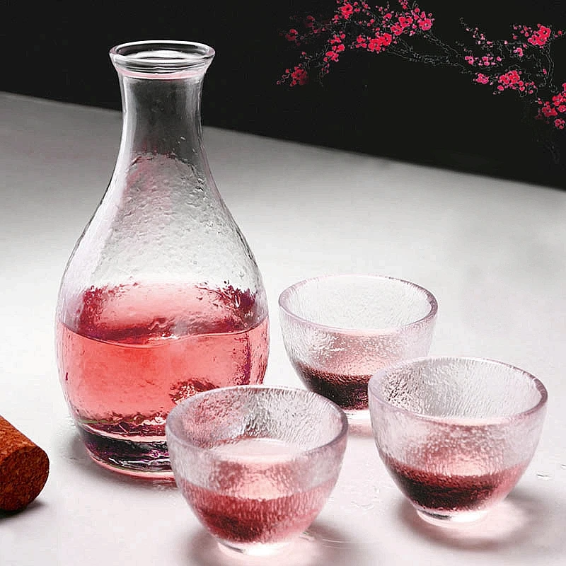 

Japanese Frosted Wine Glass Sake Bottle Set Transparent Glass Wine Bottle Small Cup Sake Fruit Wine Plum Small Wine Glass Set