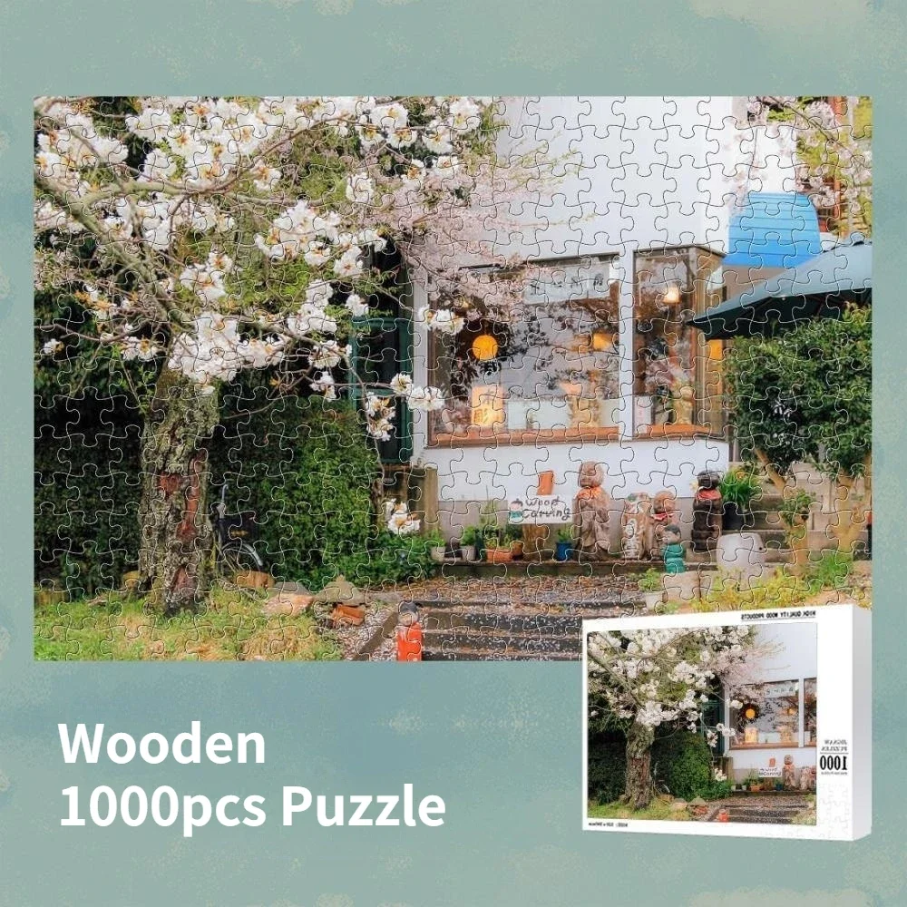 MaxRenard Wooden Jigsaw Puzzle 1000 Pieces for Adults Japan Sakura Rainy Season Beautiful Scenery Family Game  Christmas Gift