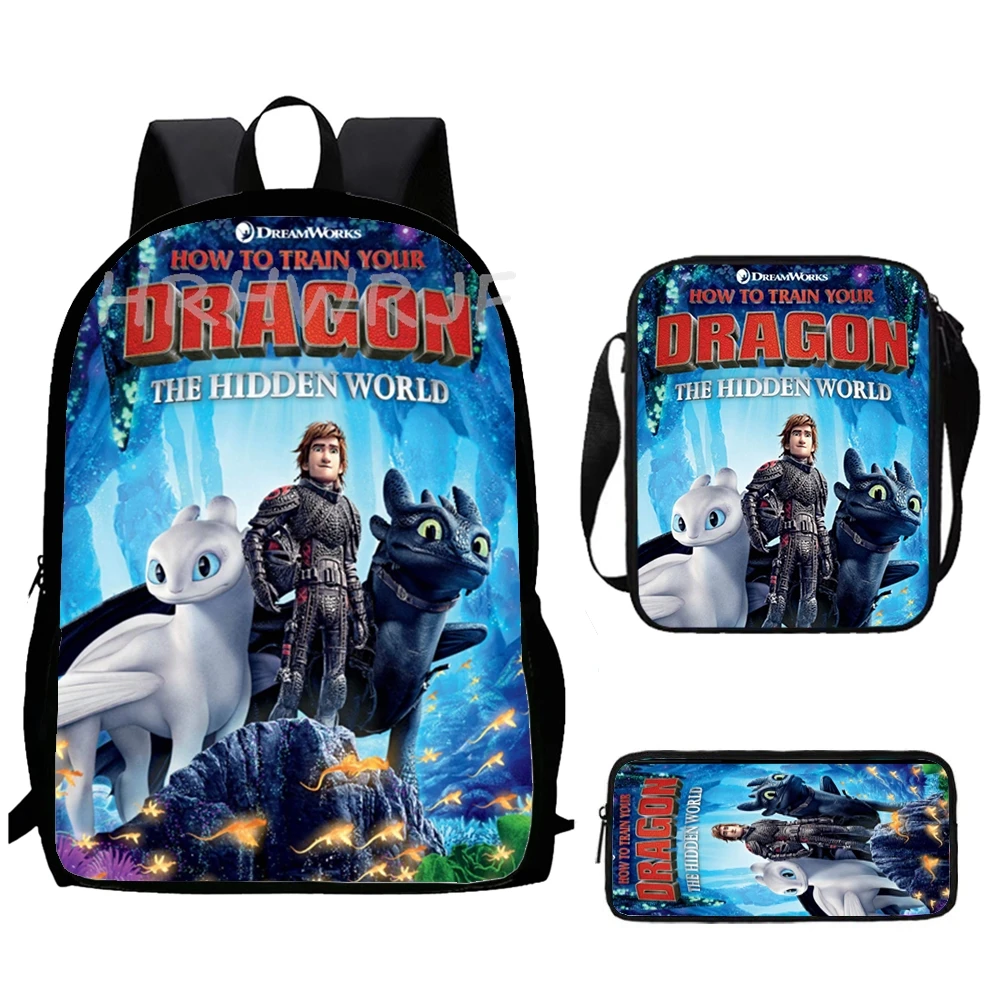 Cómo entrenar a tu dragón Mochilas escolares con bandoleras 3 piezas Mochilas infantiles de dibujos animados para niños y niñas Mochilas de primaria