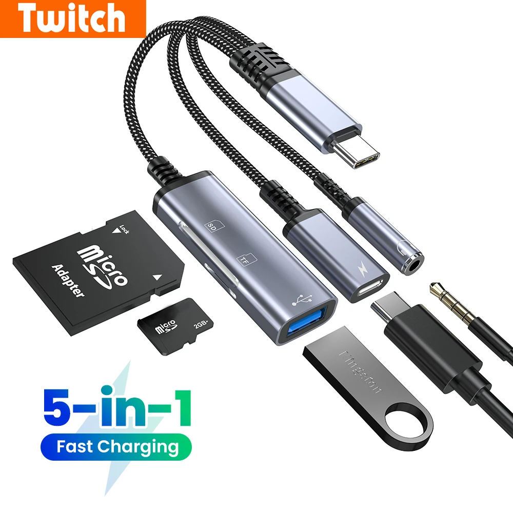 5-in-1 타입C 어댑터 고속 충전 USB C to 3.5MM/타입C/USB/SD/..