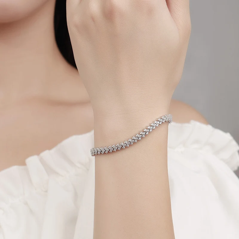 Lycfn 1.5mm Moissanite Diamond Tennis Bracelet for Women 925 Sterling Sliver 18k White Gold Plated Wedding Party Bracelets Jewel