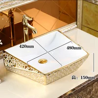 Modern Gold Electroplating อ่างล้างหน้าทองสีตาราง Art อ่างล้างหน้า Lavabo ชามหรูหราห้องน้ําอ่างล้างจาน 6
