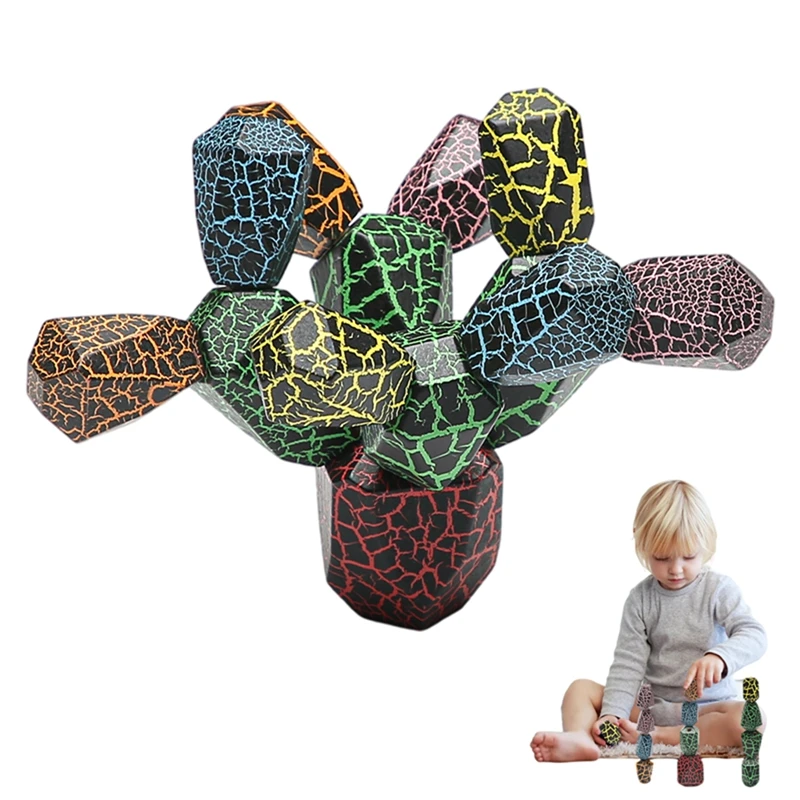 New Baby Toys Wooden Building Block Colored Stone Creative Educational Montessori Stacking Game Jigsaw Puzzle |