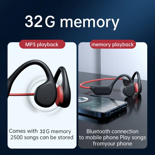 블루투스 무선 골전도 이어폰, IPX8 방수 MP3 플레이어, Hifi 귀 후크 헤드폰, 수영 마이크 헤드셋 포함 3