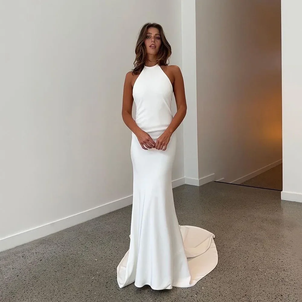 

Jiayigong Simple Backless Soft Satin Wedding Dresses Halter Mermaid Wedding Bride Gown Sexy Bridal Dress Robe De Mariee