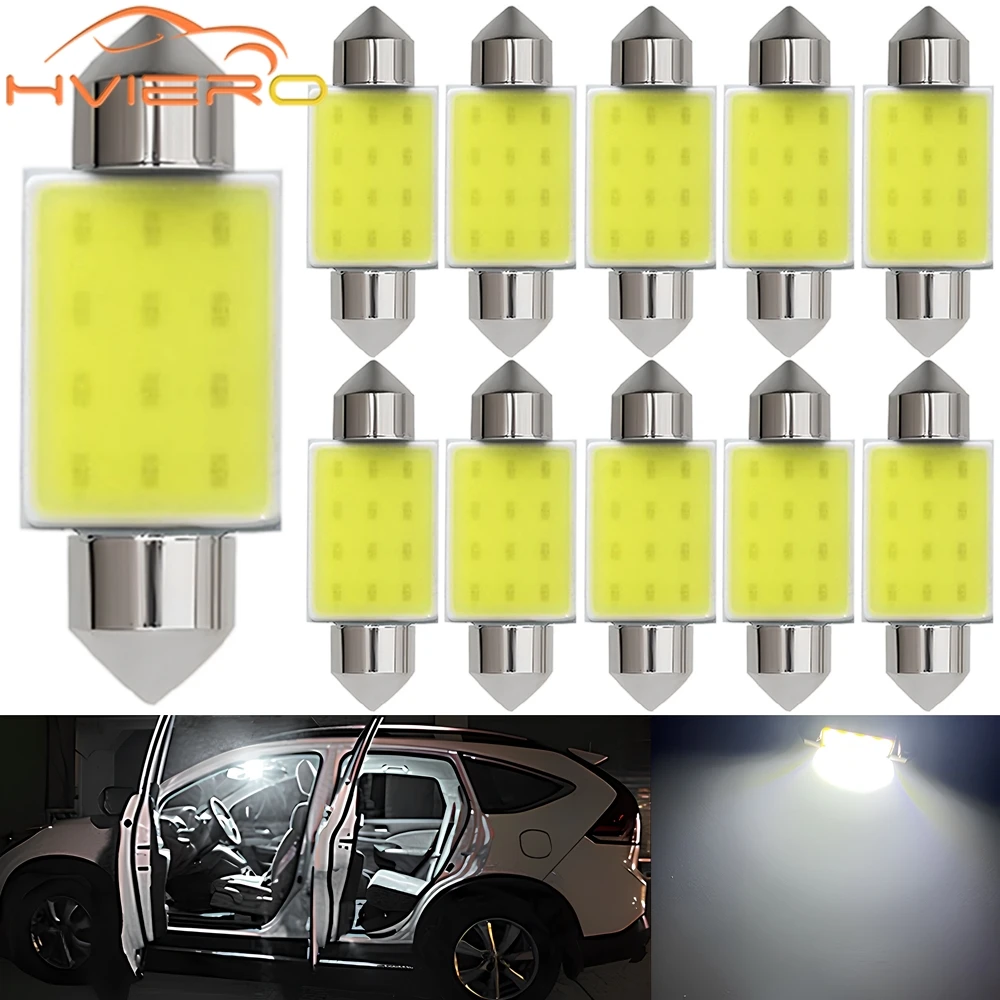 LED Car Bulbs 10Pcs COB 12smd C5W C10w Car LED 12V Door Bulbs Dome Festoon Reading Tail Lamp License Plate Trunk Backuph Interior Lights