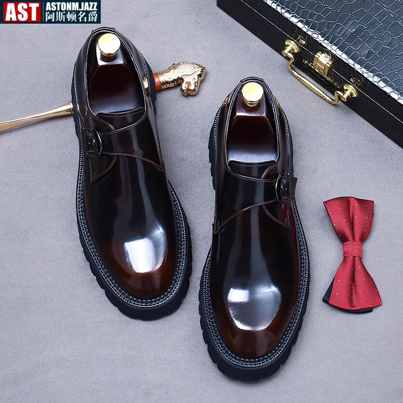 Italian Patent Leather Mens Dress Shoes Luxury Brand Handmade Fashion Platform Elegant Genuine Leather Wedding Oxfords Shoes Man