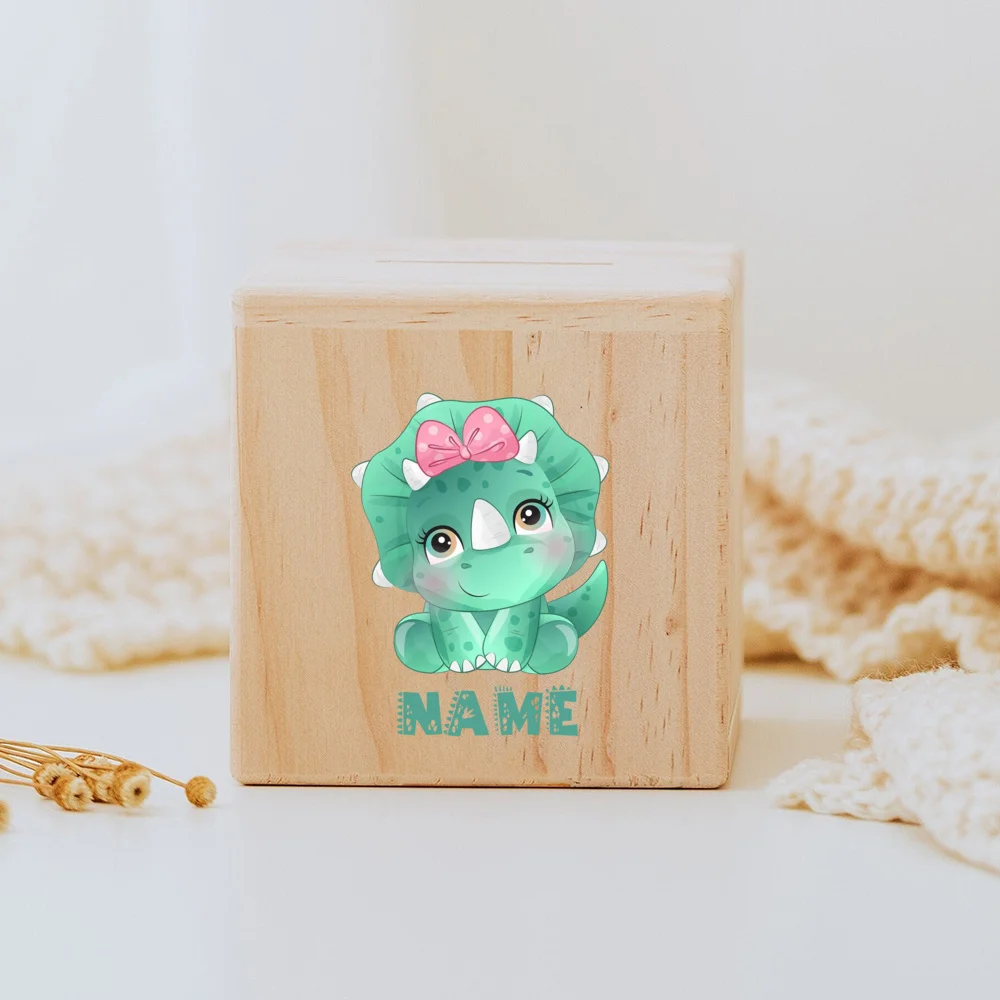 Personalized Money Box Dinosaur with Name Child Money Boxes Wooden Coin Bank Coin Collection Case Birthday Holiday Gift for Kids