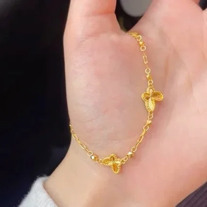 Boutique 24K pure gold laser butterfly gold ladies bracelet super shiny butterfly jewelry AU999 real lucky beads hand jewel