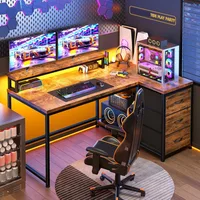 Gaming Desk with Drawers L Shaped 40Inch Computer Desk with LED & Power Outlet Reversible Corner Desks 1
