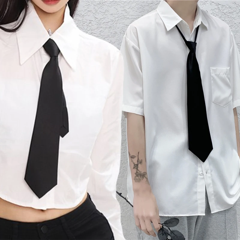 

Uniform JK Girls Black Simple Zipper Ties for Men Women Students Stage Performance Matte Neck Tie Costumes Accessories Wholesale