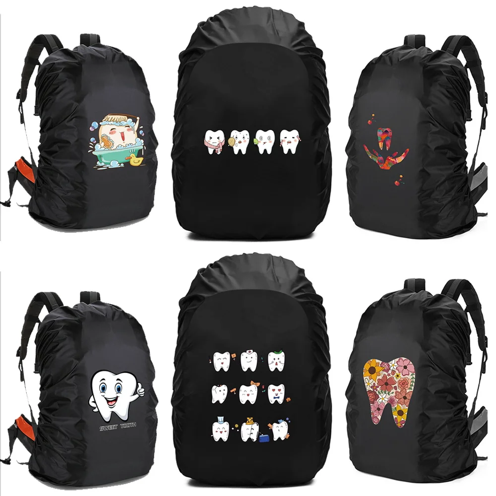 20L-70L Backpack Rain Cover Waterproof Multipurpose Teeth Pattern Print Adjustable Portable Outdoor Sport Cycling Case Bag