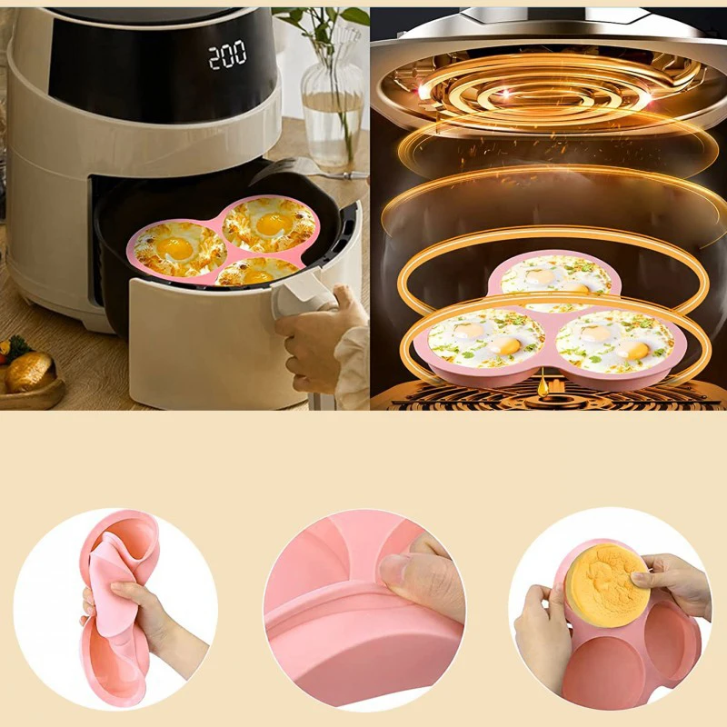 Air Fryer Mold, Round Cake Mold, 3-cavity Non-stick Silicone Air Fryer Reusable Baking Mold Kitchen Cooking Accessories