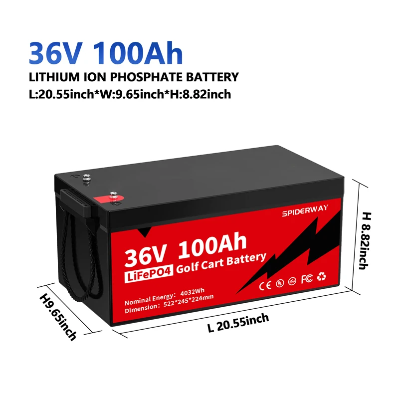 LiTime 36V 100Ah LiFePO4 Lithium Battery 200A BMS Born For 5Kw Golf Cart Marine