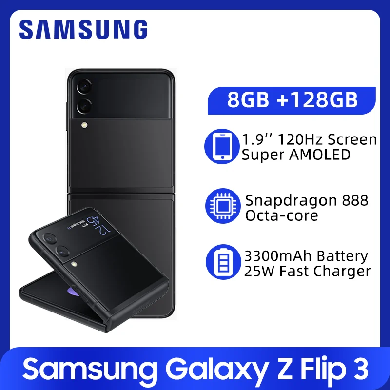 Samsung Galaxy Z Flip 3 5G 8GB 256GB Mobile Phone  6.7''Super AMOLED 120Hz Screen 3300mAh Battery 12MP Dual Camera Smart Phone