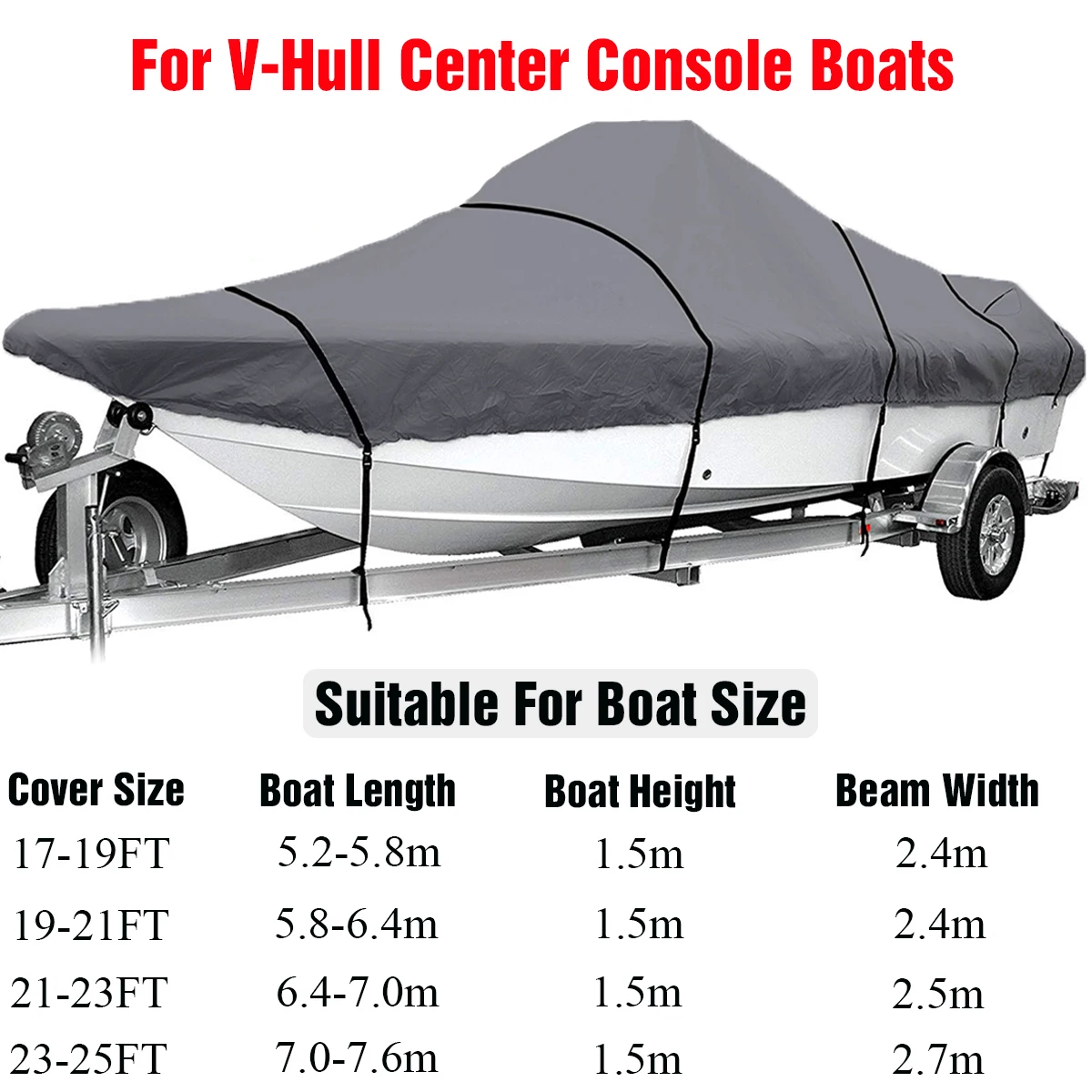 210D T-Top Boat Cover 17-25FT V-hull Fishing Boat Cover Anti-UV Waterproof Heavy Duty Marine Trailerable Canvas Accessories