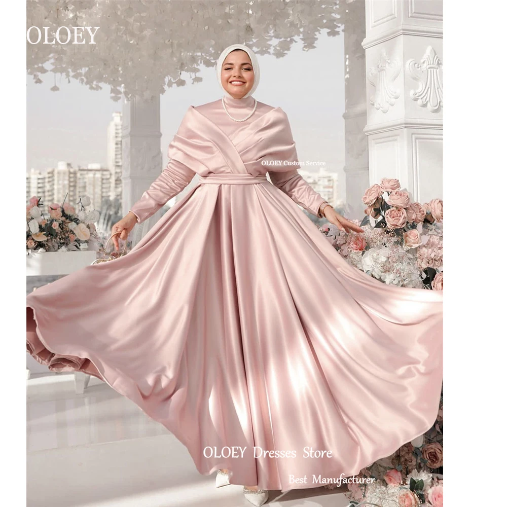 On Sale No Return No Refund Sale Muslim Pink Yarn Shawl Evening Dress O-Neck QA8023 main image 1