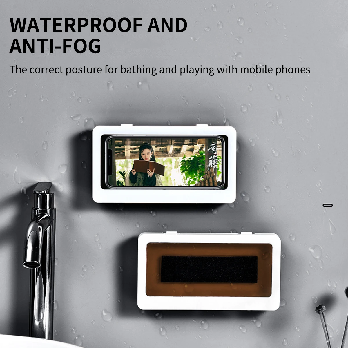 Phone Holder Bathroom Waterproof Home Wall iPhone Case Stand Box Self-adhesive Touch Screen Phone Shell Shower Sealing Storage mobile phone holder