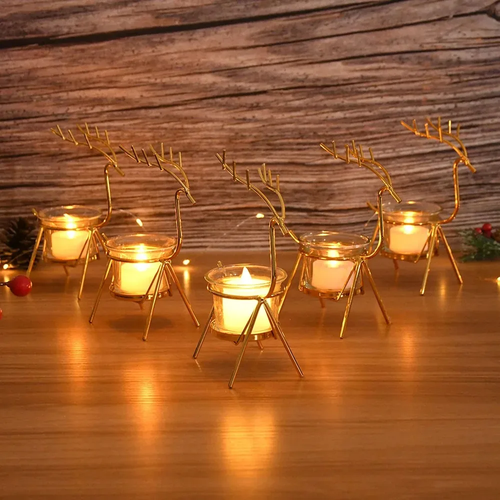 Description Picture 2 of itemReindeer Candlestick Tea light Deer Metal Iron Candle Holders for Party Wedding Home Coffee Table Decor New Year Noel Gift
