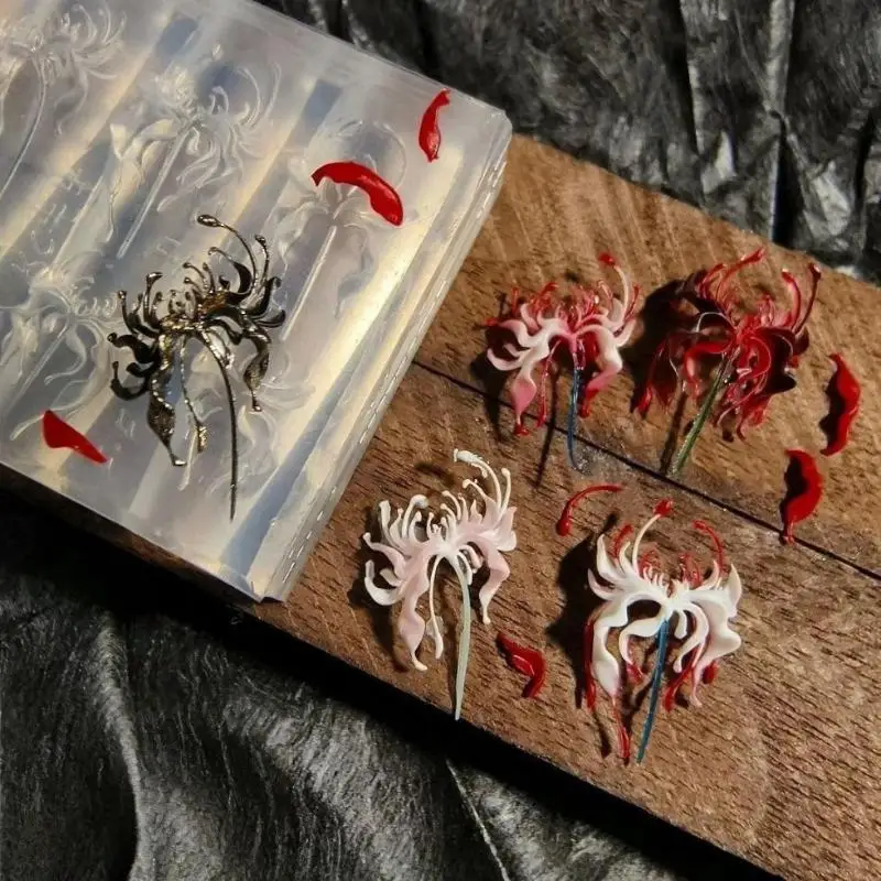 1Pcs 3D Lycoris Radiata 꽃 실리콘 네일 아트 몰드 DIY 레드 릴리 꽃 패턴 몰드 투명 매니큐어 조각 몰드