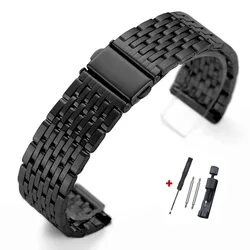 Elegant Stainless Steel Watch Band - Premium Metal Bracelet with Folding Buckle, Available in Silver, Gold, and Black - 22mm (Black)