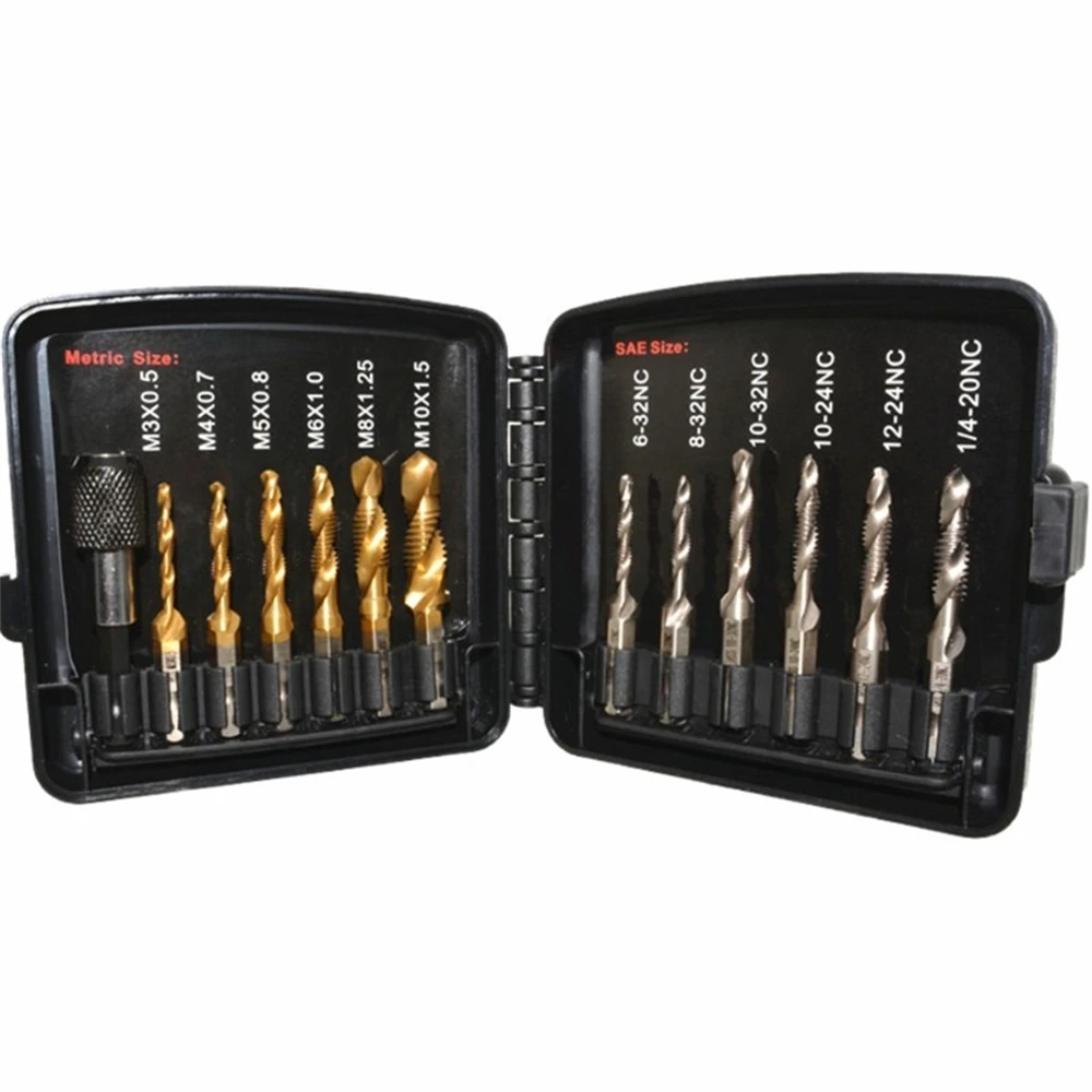 13 Pieces SAE/Metric Combination Drill & Tap Bit Set 3-in-1 Screw Tapping Bit Tool Hex Shank Drill Bits for Drilling drill bits screw tap tap and die set screw tap set hand tap tool set electric drill tap tool hand tap tool hand tap drill drill tap tool drill and tap tool