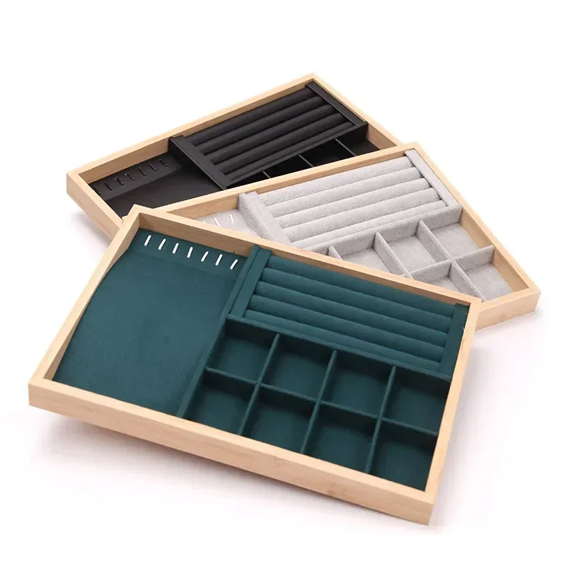 Bambus Drei-Use-Schmuck Tablett Halskette Ringe Ohrringe Display Organizer Aufbewahrung stablett für Schublade