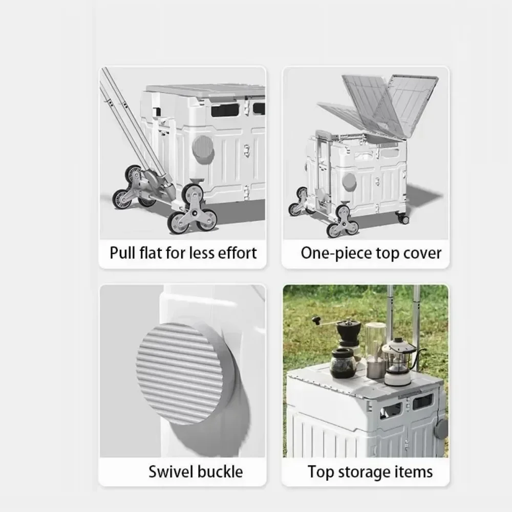 Portable Shopping Cart Outdoor Folding Hand Pushed Camping Cart Vegetable Basket Pull Back Shopping