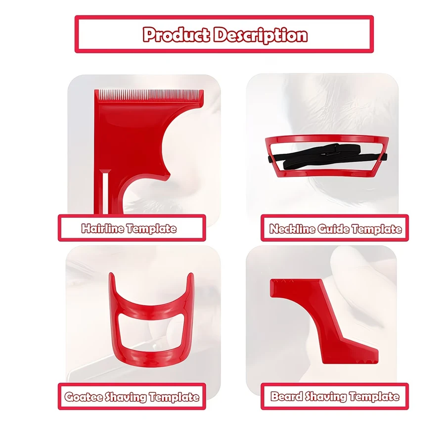 Set di strumenti per lo styling della barba con quattro guide modellanti per la rasatura, la definizione dei contorni, delle baffi e delle barbe a collare. - immagine 4