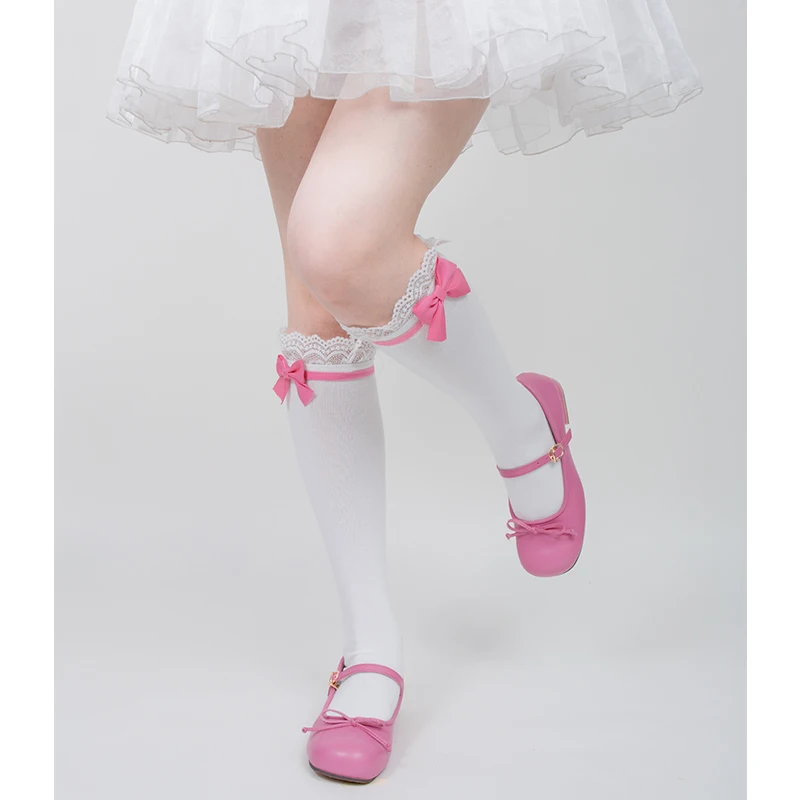 Lolita Long Socks Women Spring Autumn Bow Tube Socks Lolita Lace Cotton Socks Sweet Girls White Leg Warmers Stockings