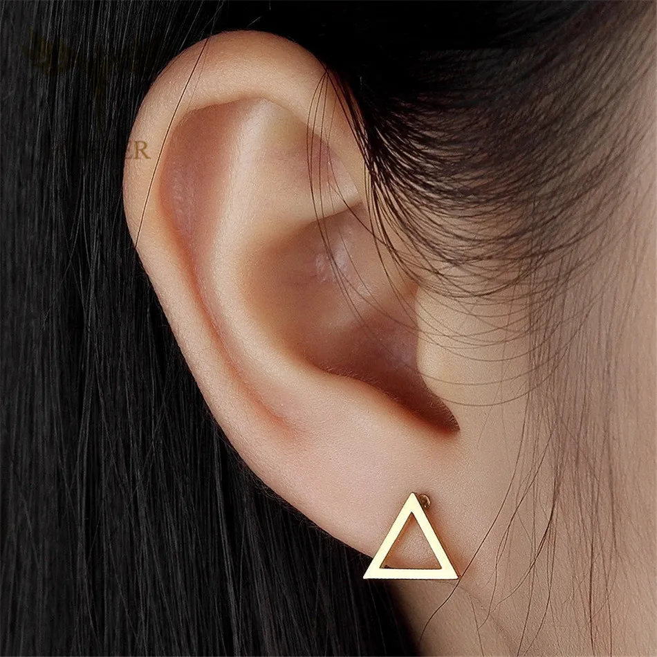 12 Pairs Lot Hollow Triangle Geometric Earring Wholesale Stainless Steel Jewelry For Women Ear Piercing Studs Accessories Gifts 5