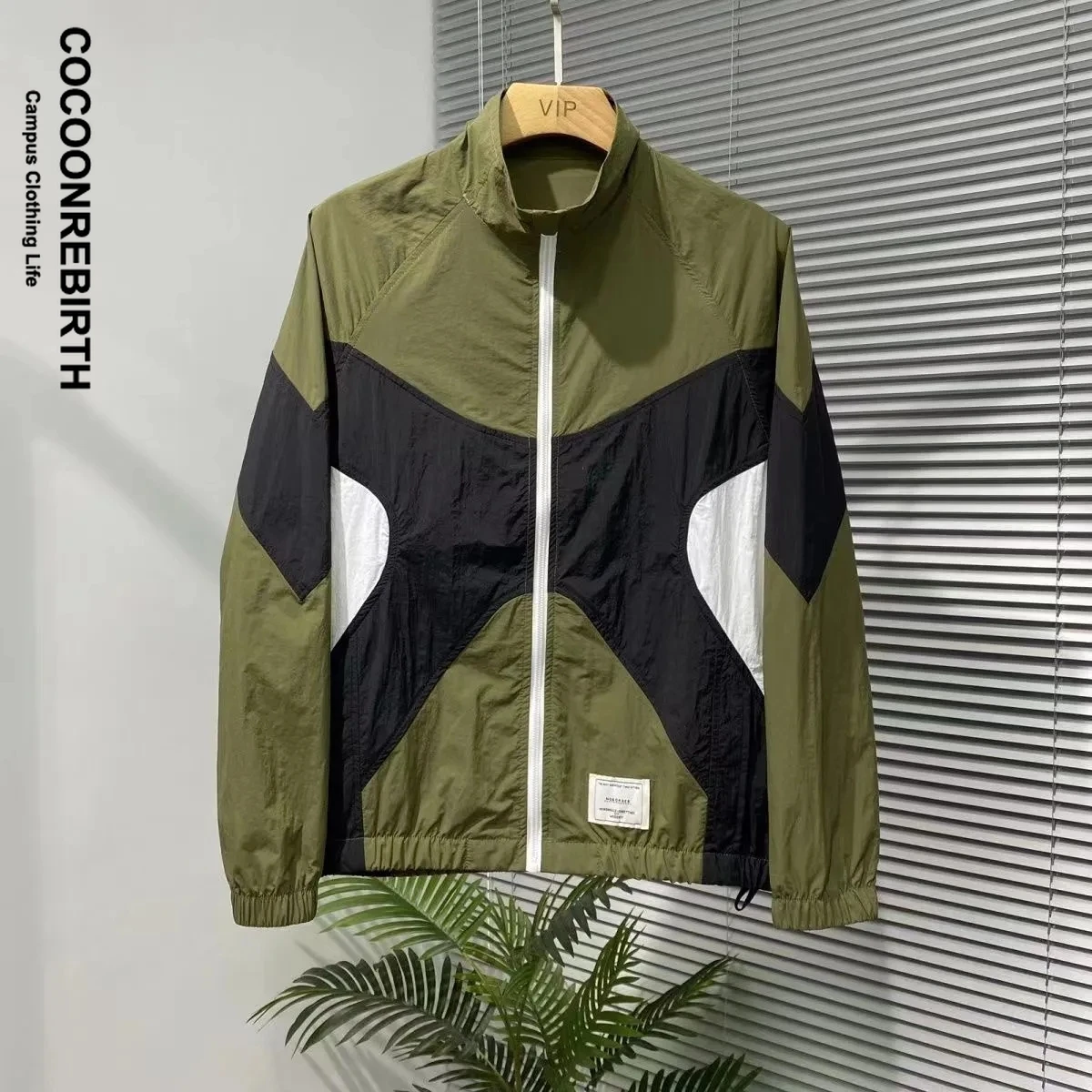 

High Street Sunscreen Jacket Men Women Summer Patchwork Zipper Windbreaker Coats Male Spring Oversize Vintage Y2k Thin Jacket
