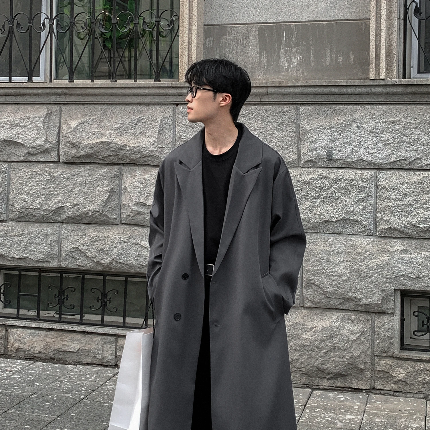 メンズ韓国ファッショントレンチコート,ロングオーバーコート