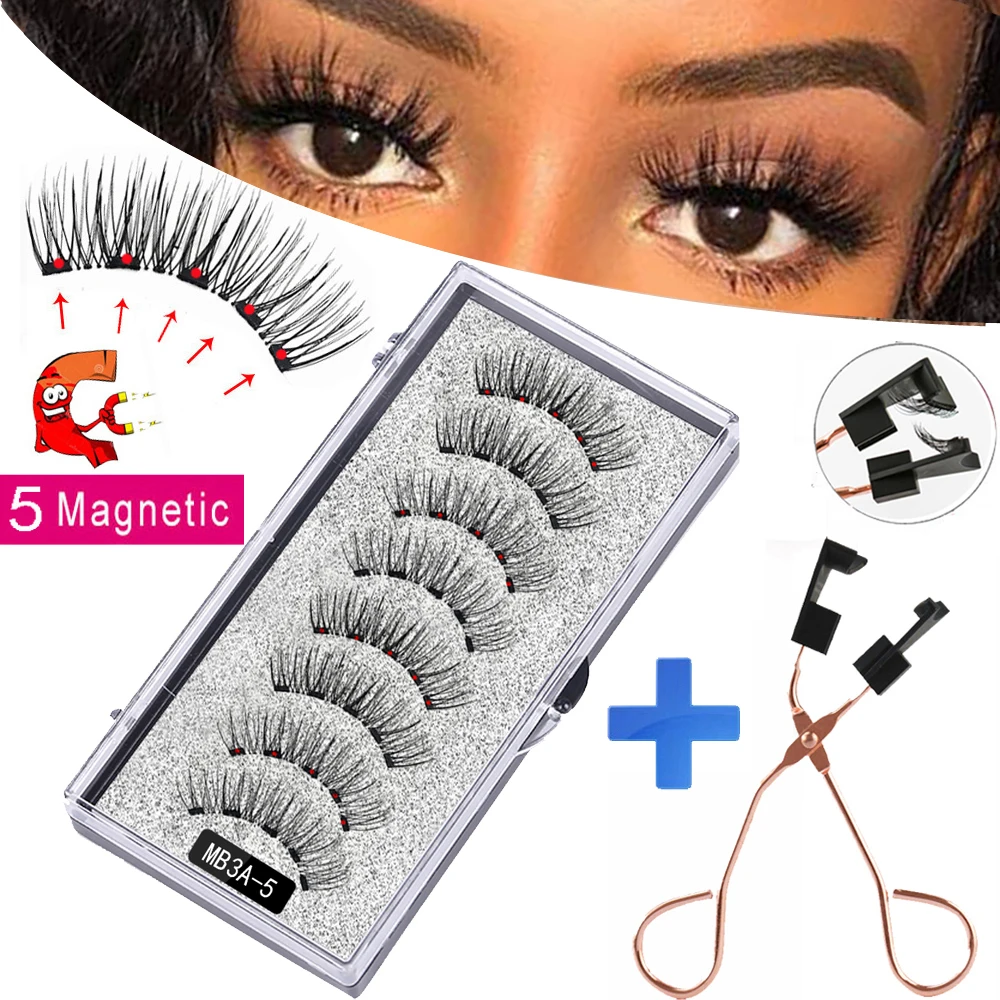 5 Magnetic With Curler Set 3D False Mink Makeup Eyelash Extension Natural Thick Eyelashes